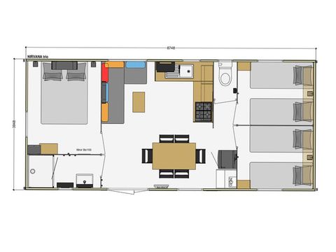 Mobilhome 6 personnes - Premium 33m² - 3 chambres - Lave Vaisselle - Lit 160 - Terrasse semi-couverte 15m²