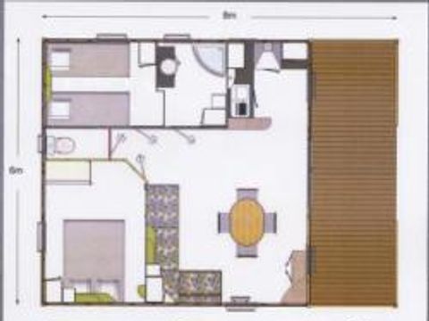 Chalet 4 personnes - Premium 35m² - 2 chambres - Climatisation - Lave-vaisselle - Terrasse couverte 12m²