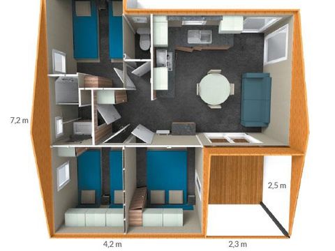 Chalet 6 personnes - Premium 34m² - 3 chambres - Climatisation - Lave-vaisselle - Terrasse couverte