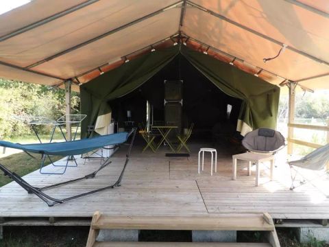 Tente en toile et en bois 5 personnes - Tente Lodge - 3 Pièces - Sans Sanitaires