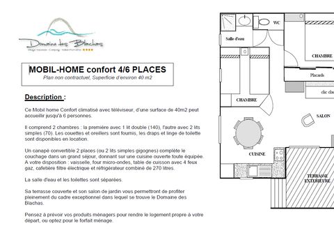 MOBILHOME 6 personnes - 4/6 Confort avec terrasse + Climatisation + TV 40m²