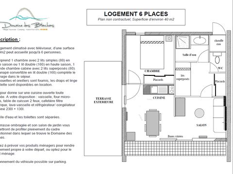 MAISON 6 personnes - Pavillon 6- 1 chambre + 1 chambre cabine + terrasse + Climatisation + TV - 40m²
