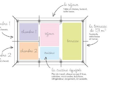 Tente en toile et en bois 4 personnes - TENTE TOILE PREMIUM (sans sanitaires)