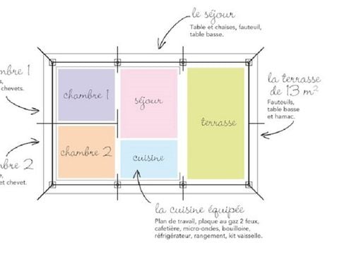 TENTE TOILE ET BOIS 4 personnes - TENTE TOILE PREMIUM (sans sanitaires)
