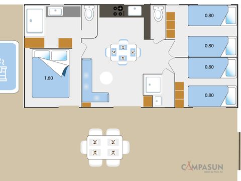 MOBILHOME 6 personnes - TAOS Luxe 40m2 terrasse couverte + Jacuzzi privatif - 6 pers 3 chambres 2 sdb - clim