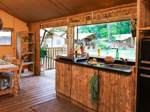 Tente en toile et en bois 5 personnes - TENTE LODGE 40 m2 2 ch 4/5 personnes