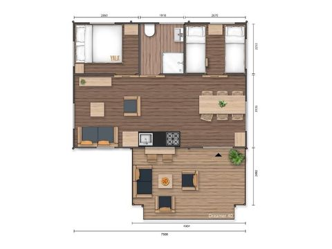 Tente en toile et en bois 5 personnes - TENTE LODGE 40 m2 2 ch 4/5 personnes