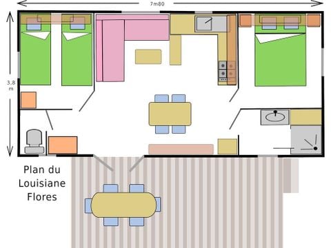 MOBILHOME 4 personnes - 29m² Standard  2 chambres + terrasse + TV