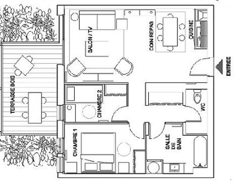 APPARTEMENT 6 personnes - Appartement Premium 63m² 2 chambres + Accès SPA + serviettes et draps + Terrasse + TV + LV