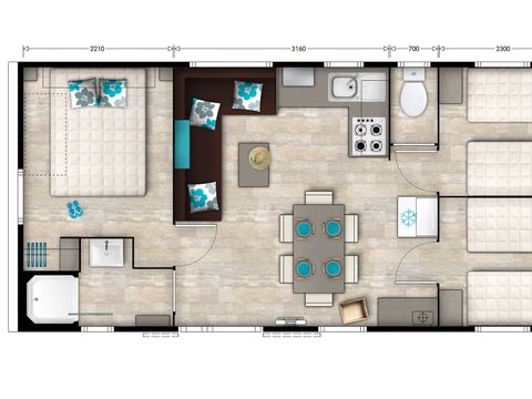 MOBILHOME 6 personnes - Comfort | 3 Ch. | 6 Pers. | Terrasse surélevée | Clim.
