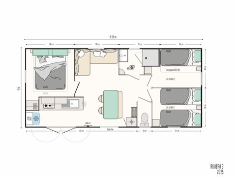 Mobilhome 6 personnes - Mobile-home Riviera Premium 34m² - 3 chambres - terrasse semi-couverte - clim