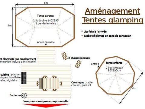 Tente 4 personnes - Glamping - 2 tentes sur emplacement - sans sanitaires