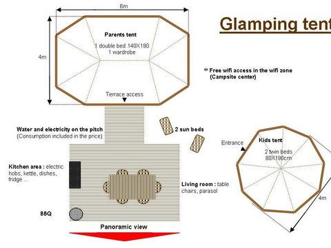 Tente 4 personnes - Glamping - 2 tentes sur emplacement - sans sanitaires