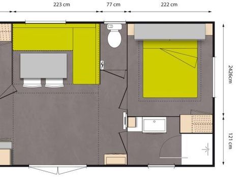 MOBILHOME 4 personnes - Confort 27m² 2 chambres + terrasse semi-couverte 18m² + TV + CLIM