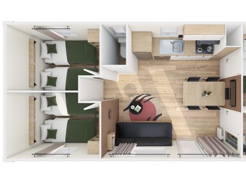 MOBILHOME 6 personnes - Homeflower Premium 35m² - 3 chambres + terrasse semi-couverte + TV + draps + serviettes + CLIM