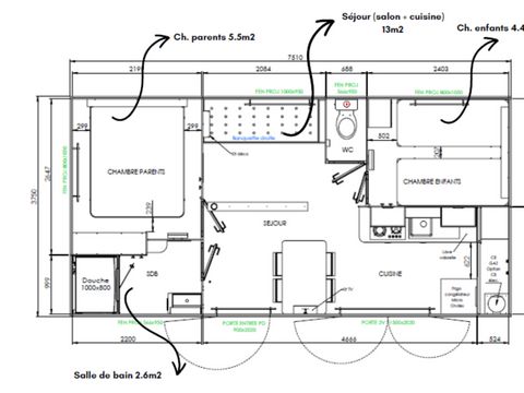 MOBILHOME 4 personnes - Homeflower Premium 26,5m² - 2 chambres 