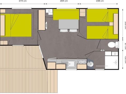 MOBILHOME 4 personnes - Mobil-home Standard 27 m² (2 chambres) + TV avec une terrasse intégrée semi-couverte 7m² 4 pers.