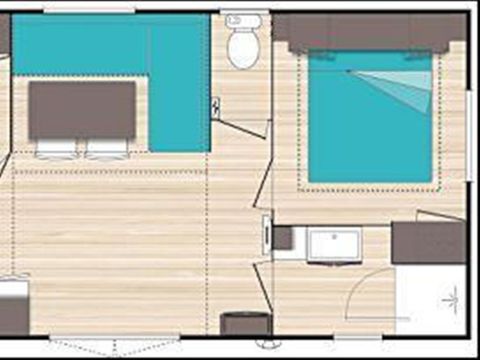 MOBILHOME 4 personnes - Mobil-home Confort 29m² (2 chambres) + TV + terrasse semi-couverte 18m² 4 pers. 