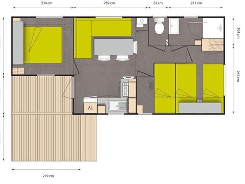 MOBILHOME 6 personnes - Standard 31m² (3 chambres) + TV + terrasse couverte de 7m²