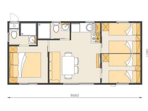 BUNGALOW 6 personnes - Mobil-home | Comfort | 2 Ch. | 4/6 Pers. | Terrasse surélevée | Clim. | TV