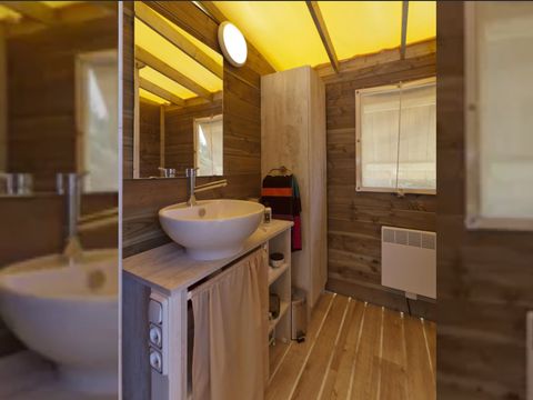 Tente en toile et en bois 4 personnes - CARRELET SUR PILOTIS à 1m20