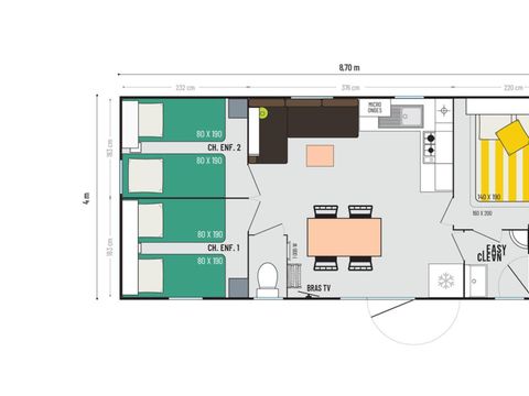 MOBILHOME 6 personnes - Super Cordelia - 3 chambres avec volets - Climatisation - Terrasse semi couverte