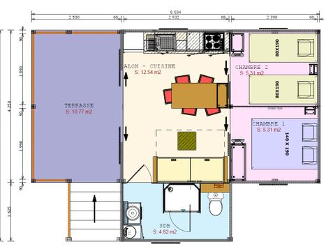 TENTE TOILE ET BOIS 4 personnes - Cabane Lodge Cosyflower PREMIUM 38m² (2 chambres) dont terrasse couverte 10m² + TV + draps inclus