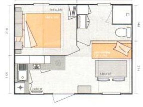 MOBILHOME 2 personnes - Mobil home Confort 18m² - 1 chambre + terrasse couverte + TV 2 pers