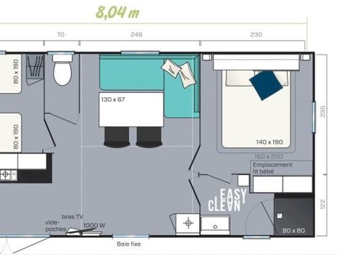 MOBILHOME 5 personnes - Mobil home Premium 29m² - 2 chambres + terrasse semi-couverte + lave vaisselle + TV 2/5 pers