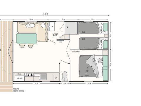 MOBILHOME 4 personnes - Mobil Home Premium 25m² - 2 chambres + terrasse couverte + TV + Lave-vaisselle 2/4 pers
