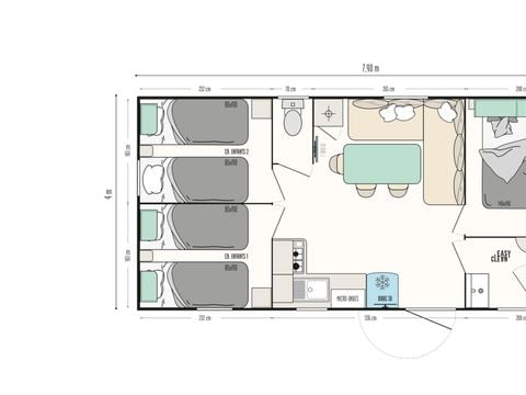 MOBILHOME 6 personnes - Mobil-home Premium 29m² - 3 chambres - terrasse semi-couverte + lave-vaisselle - TV 6 pers