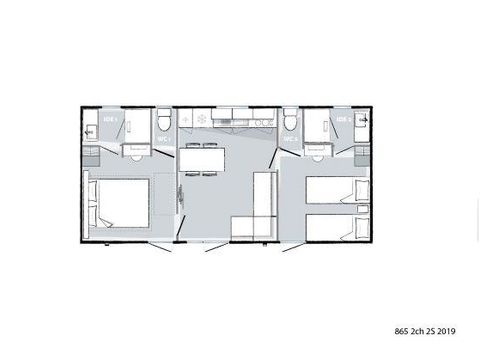 Mobilhome 4 personnes - Mobil-home ORANGER Premium 33m2 (2 chambres) terrasse couverte 19m2- 2 SDB + LV + TV + Climatisation 1/5 pers