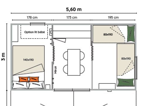 Tente en toile et en bois 4 personnes - Ecrin Cocoon Insolite 16m² (sans sanitaires) 2 chambres + Terrasse couverte 14 m²+ TV + Coin Cuisine 4 pers