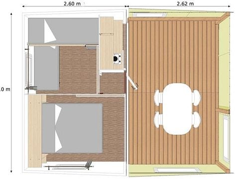 Tente en toile et en bois 5 personnes - TITHOME 20m² - 2 chambres