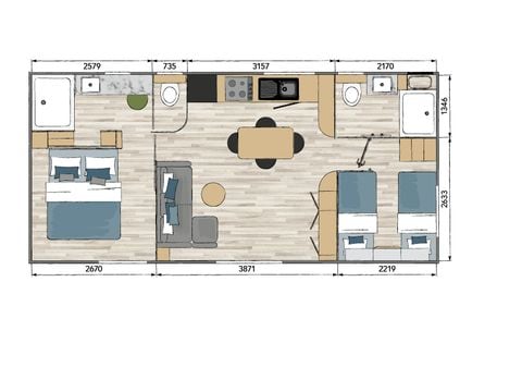 MOBILHOME 4 personnes - TULUM, LUXE - 2 Chambres - DIMANCHE