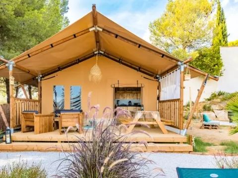 Tente en toile et en bois 4 personnes - Woody Lodge 3 Pièces 4 Personnes