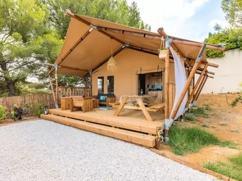 Tente en toile et en bois 4 personnes - Woody Lodge 3 Pièces 4 Personnes