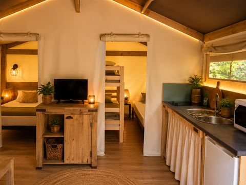 Tente en toile et en bois 5 personnes - Tente Lodge 2ch 5 pers