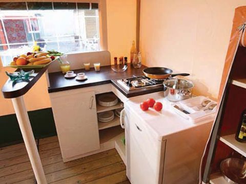 BUNGALOW TOILÉ 5 personnes - Bungalow Toilé Confort 20m² 2 chambres - sanitaire individuel extérieur + Auvent - sans clim 1/5 pers