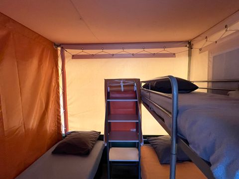 BUNGALOW TOILÉ 5 personnes - Bungalow Toilé Confort 20m² 2 chambres - sanitaire individuel extérieur + Auvent - sans clim 1/5 pers