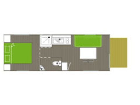 Hébergement 4 personnes - Roulotte Confort 17 m² 1 chambre - Avec sanitaire + Tonnelle extérieure - sans clim 1/4 pers