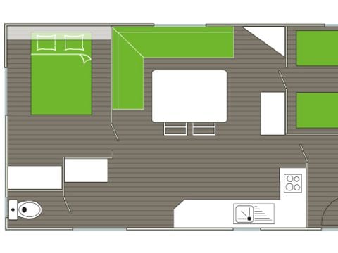 MOBILHOME 6 personnes - MOBIL-HOME STANDARD IDÉAL SANS CLIMATISATION 2 chambres, 25m²