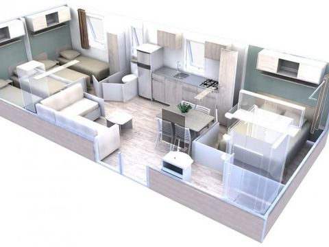 MOBILHOME 6 personnes - Mobil-home Premium 36m² (3 chambres) - climatisation + lave-vaiselle + TV 6 pers. 