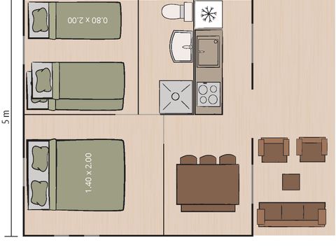 Tente en toile et en bois 5 personnes - Valkanela - Tente safari + sanitaires