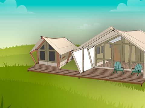 Tente en toile et en bois 5 personnes - Valkanela - Tente Safari Bella Vista + sanitaires + air conditionné (8P)