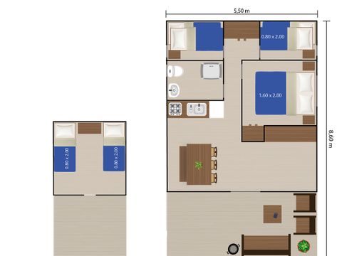 TENTE TOILE ET BOIS 6 personnes - Valkanela - Tente Safari Bella Vista + sanitaires + air conditionné (8P)