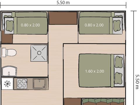 TENTE TOILE ET BOIS 6 personnes - Valkanela - Tente safari + sanitaires + climatisation (6P)