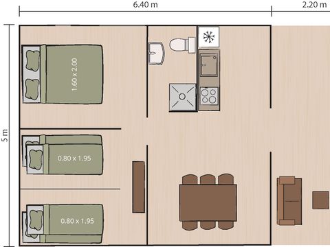 Tente en toile et en bois 5 personnes - Valkanela - Tente safari - Sanitaires - Climatisation - 6P