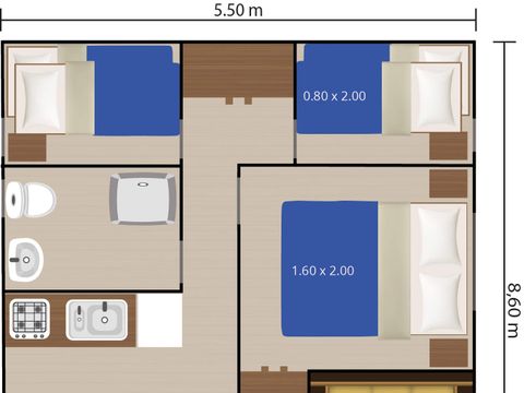TENTE TOILE ET BOIS 6 personnes - Valkanela - Tente safari + sanitaires + climatisation (6P)