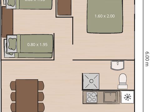 TENTE TOILE ET BOIS 6 personnes - Tente safari coucher de soleil + sanitaires + air conditionné (6P)